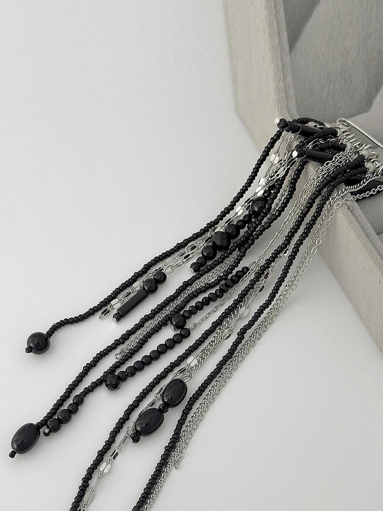 Exaggerate Long Tassel Chain Brooch for Women Handmade Beaded Many Layer Chain Multi Functional Fixed Pin Pants Clothes Decorat
