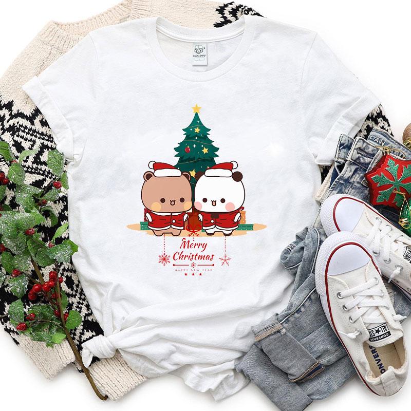 Kawaii Bubu Dudu Christmas Tree Graphics Tshirt Trendy Funny Cartoon Christmas Shirt Novelty Holiday Party Couple Cotton Tees