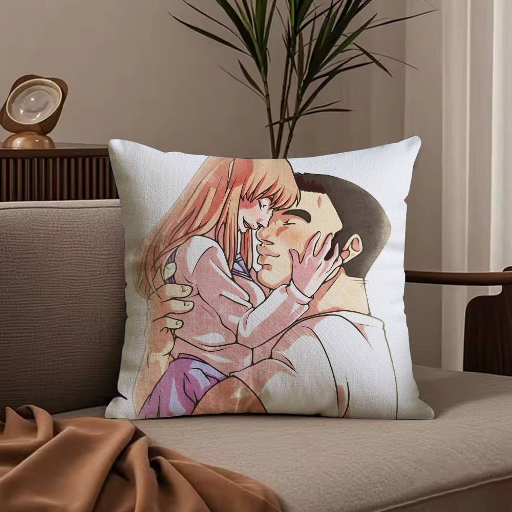 Anime M-My L-Love Story Pillow Case Anti-dustmite Pillowcase Invisible Zipper Silky Short Plush Sofa Cushion Cover