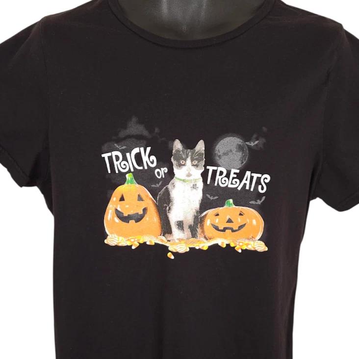 Хэллоуинская футболка с кошкой женская размер 2XL черная Trick Or Treats Тыквы S