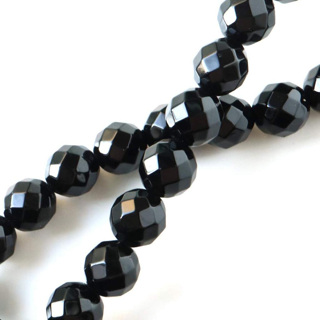 and Onyx and Black Agate Natural Power Stone 64 Inner Men's Women's Bracelet, Facets, 8mm, Circumference Approx. 16.5cm