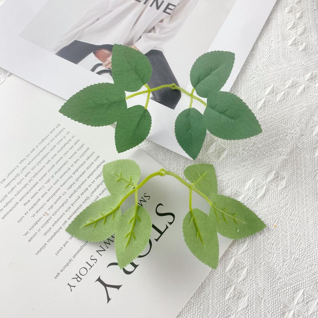 Direct Sales Simulated Leaf Silk Screen Printing Rose One-Piece Six-Leaf Green Plant Accessories Bundle Wall Decoration