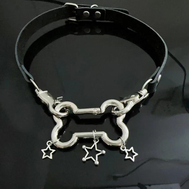 Pentagramme Große Knochenleder O-Stil Halskette DIY Stern Anhänger Halskette für Frauen Punk Ästhetik Y2K Halsketten Accessoire