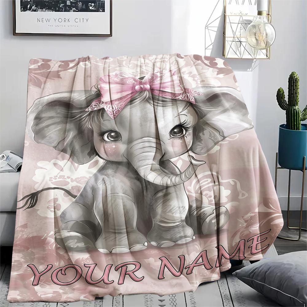 1PC Custom Name Moonlit Elephant Dreams Patterned Flannel Blanket Suitable For All Seasons for Home Decor Warmth and Comfort Gifts Holiday Present_lx