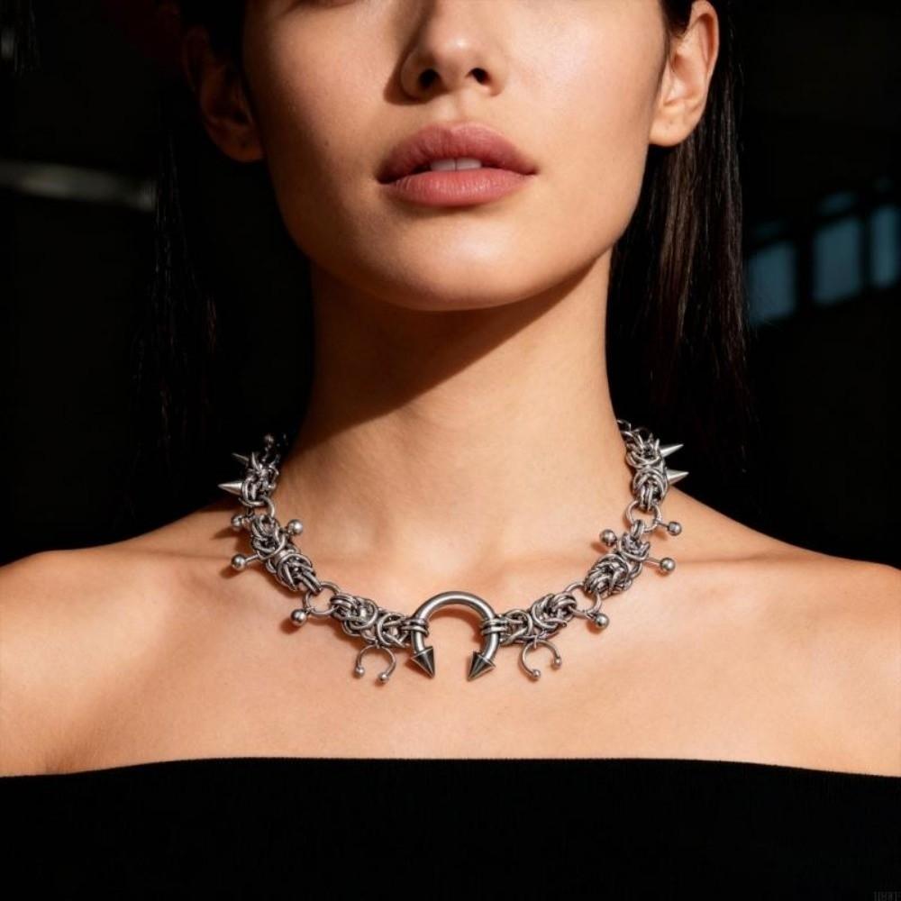 Stainless Steel Punk Choker Necklace Rivet Horseshoe Spiked Gothic Necklace  Gifts