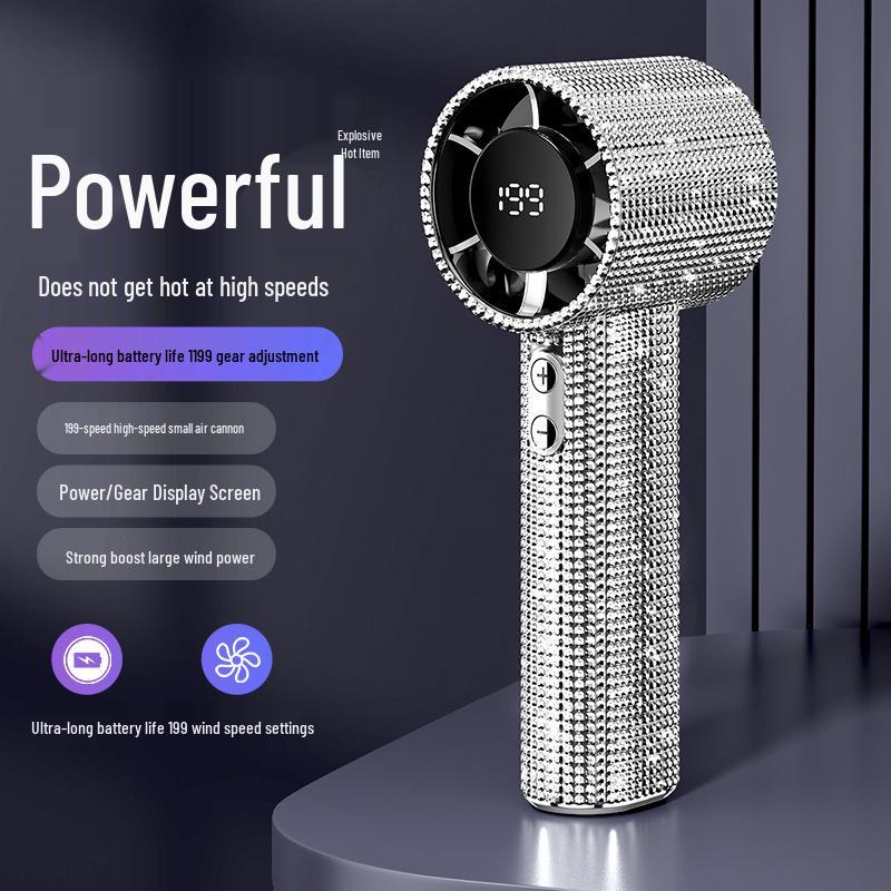 Diamond Style S5 Portable Handheld Fan: 199-Speed, Long Battery Life, Digital Display, High-Speed Turbine See Details