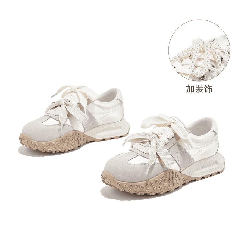 

2025 spring new fashion casual shoes women s platform sports shoes double shoelaces pearl flat bottom student board shoes women s tide 40