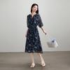SOFSIL Elegantes bedrucktes Midi-Kleid mit V-Ausschnitt