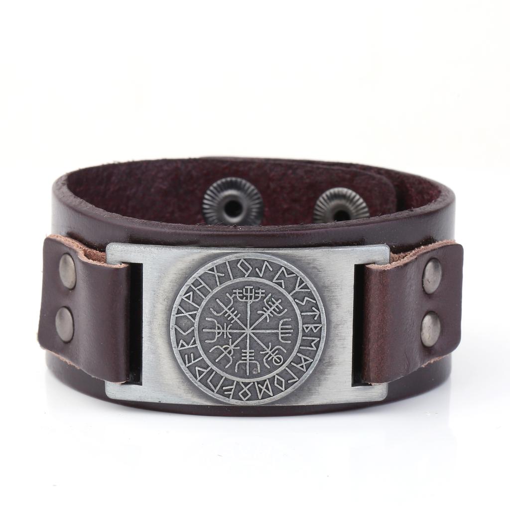 LIKGREAT Wikinger Runen Armband Talisman Anhänger Leder Wickel Manschettenarmbänder für Männer Frauen Wicca Schmuck Zubehör Geschenk