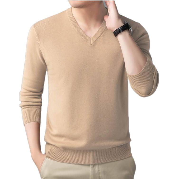 Jersey de punto con cuello en V estilo Hong Kong para hombre: Suéter Casual de Manga Larga para Primavera/Otoño