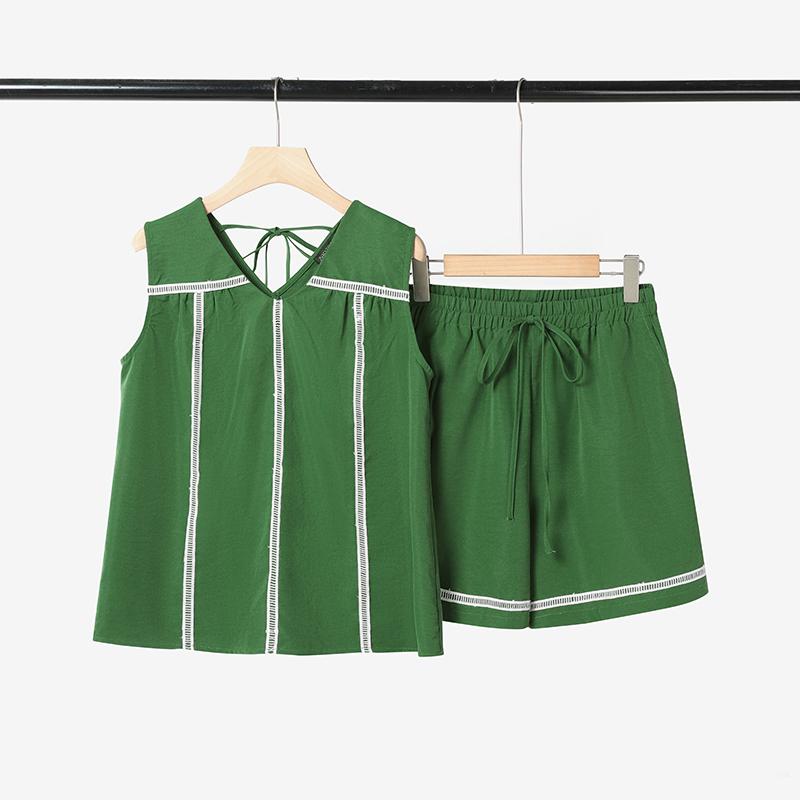 

ZANZEA Women Sleeveless Tank Tops and Shorts Summer Two Piece Suit Sets S зелений