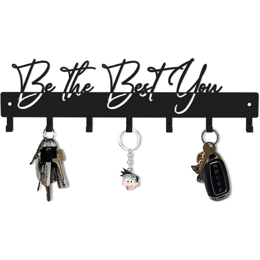 Have a Great Day Key Hooks for Wall Decoration,Delicate Fashion Black Metal Key Holder Wall Mount,Have a Great Day Key Hanger with 7 Kooks for Be the Best You