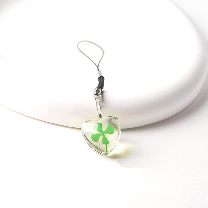 Green Lucky Four Leaf Clover Keychain Creative Dry Flower Glass Pendant Phone Lanyard Car Key Decoration Accessories Girls Gifts