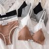 Set reggiseno da donna Slip sexy Mutandine a vita bassa Reggiseno senza ferretto Bralette Lingerie Reggiseno Set intimo in cotone femminile