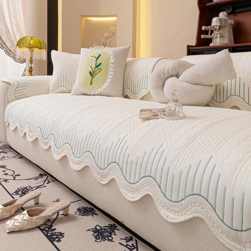 Cream Wind Cotton Sofa Cushion Fabric Universal In All Seasons  New Pure Cotton Seat Cushion Backrest Towel Non-Slip Cover