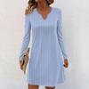 Women's Long-sleeved Casual Midi Dresses V-Neck Print  Casual Dress