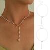 Faux Pearl Necklace Cute Alloy Bow Long Tassel Beads Pendant Temperament Dress-Up Golden/Silver Color Women Dress Sweater Necklace Accessories Jewelry