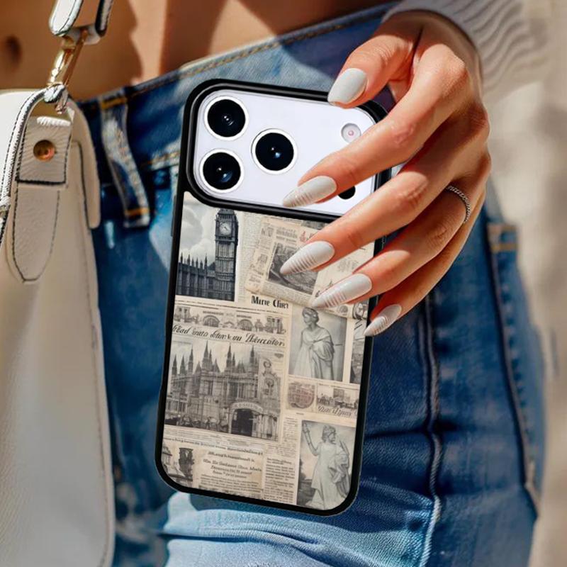 Newspaper with A London Lettering Phone Case For iPhone 17 Air 14 15 13 12 Max Cover For Apple 16e 11 Pro Max Plus Coque