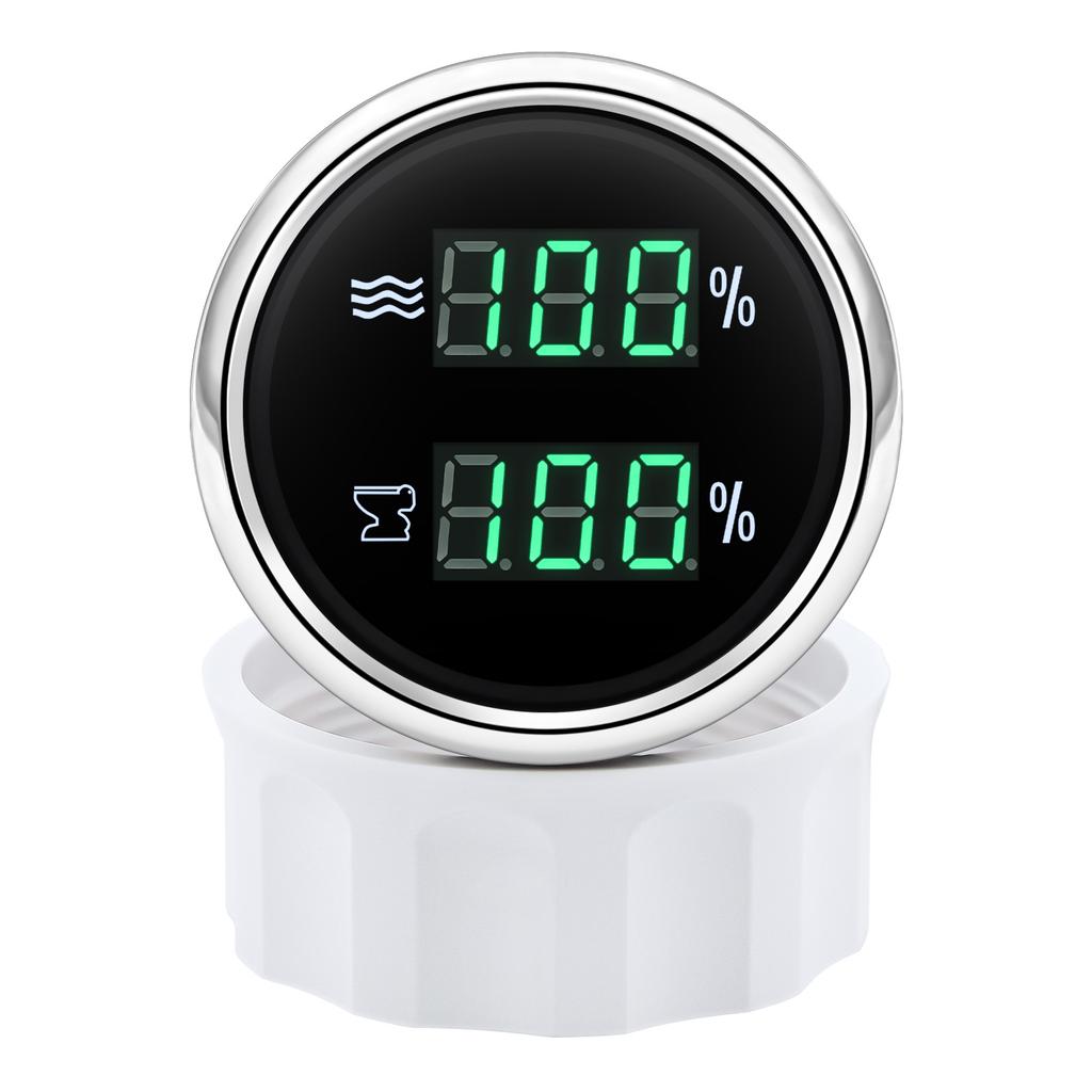 MAIMEIMI Green LED 2IN1 Dual 52mm Gauge Car Digital Water Level+Sewage Level Meter with Flash Alarm 0-190ohm,240-33ohm,0-90ohm