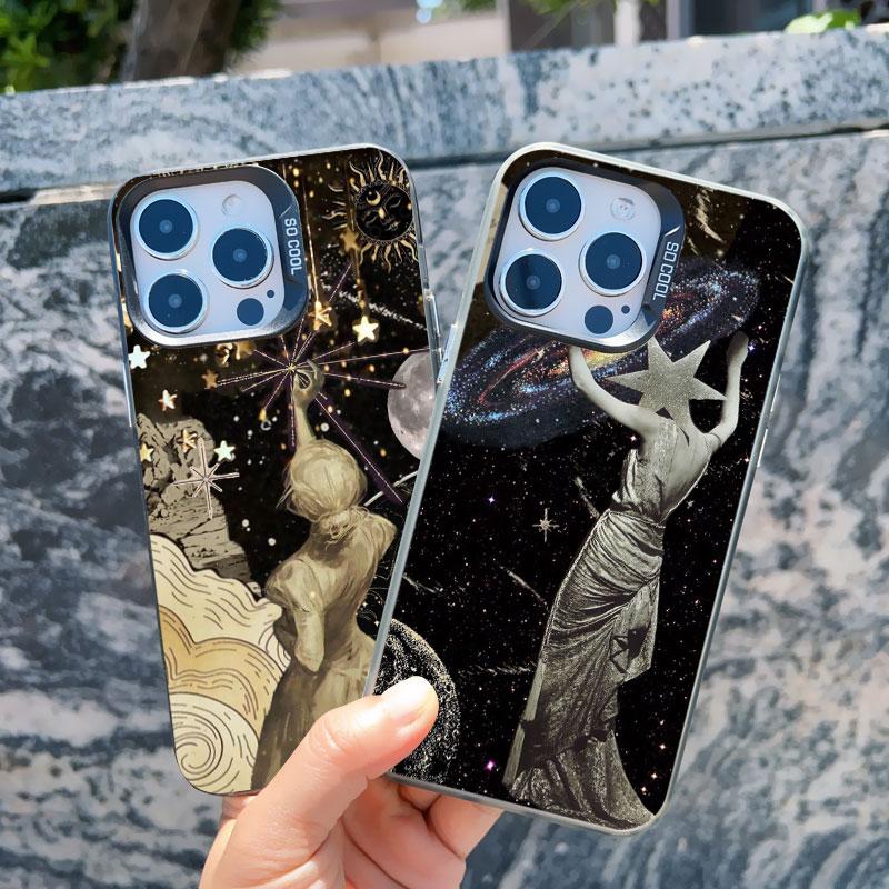 Classical Art Angel Phone Case For iPhone 13 Mini 12 11 Pro Max 15 14 Plus Pro Max Retro Star Map Shockproof Laser Back Covers