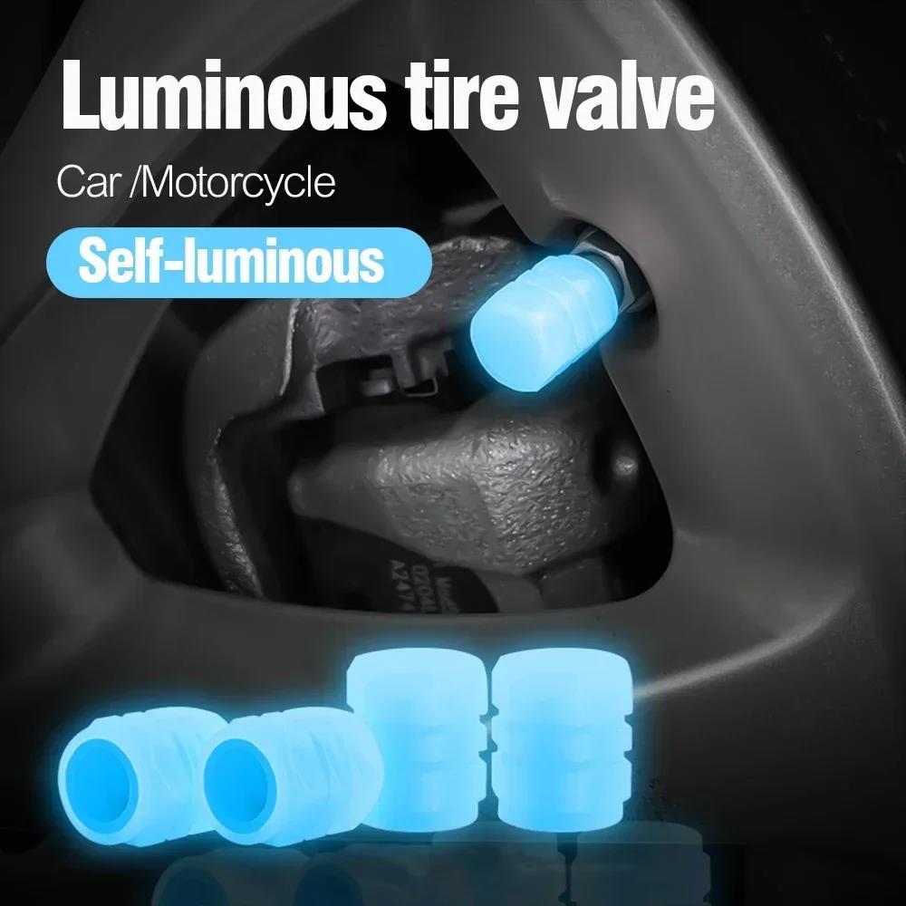4pcs Luminous Valve Caps Fluorescent Night Glowing Car Motorcycle Bicycle Bike Wheel Tyre Hub Luminous Valve Stem Caps Decors Stem Caps1