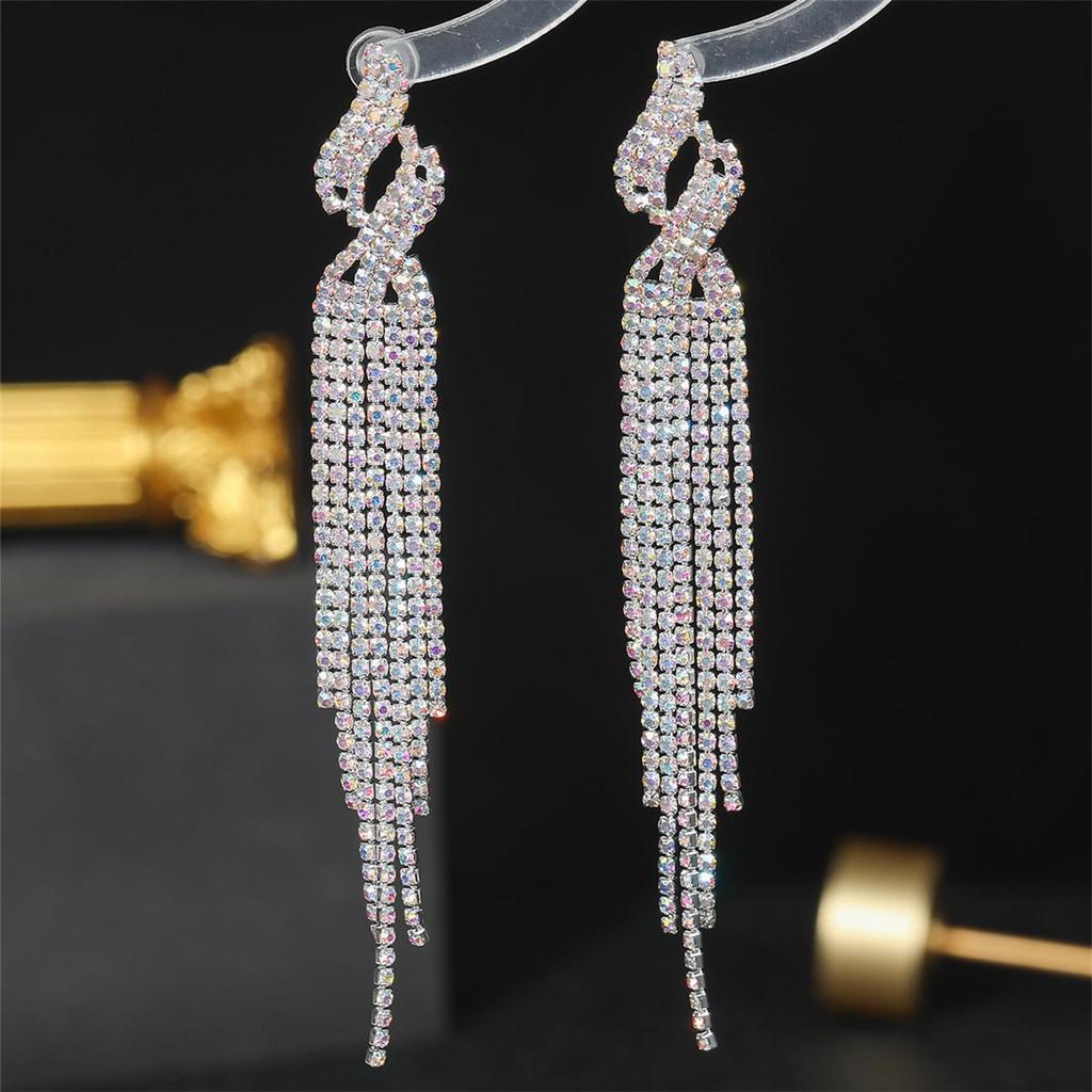 Pendientes de Borla de Diamantes Completos Brillantes de Lujo DINGKA para Mujer - Joyería de Tachuelas de Personalidad Exagerada