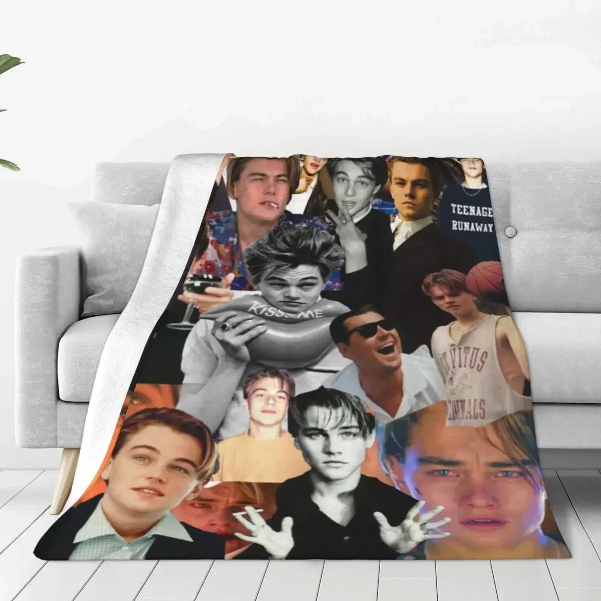 Leonardo Dicaprio Blanket Funny Handsome Actor Travel Office Flannel Throw Blanket Warm Soft Outdoor Bedspread Birthday Present 75X95CM