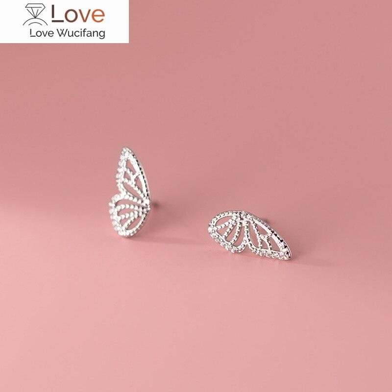 Woozu European Simple Butterfly Pave Zircon Stud Earrings For Women Fashion Sweet Wedding Exquisite 925 Sterling Silver Jewelry
