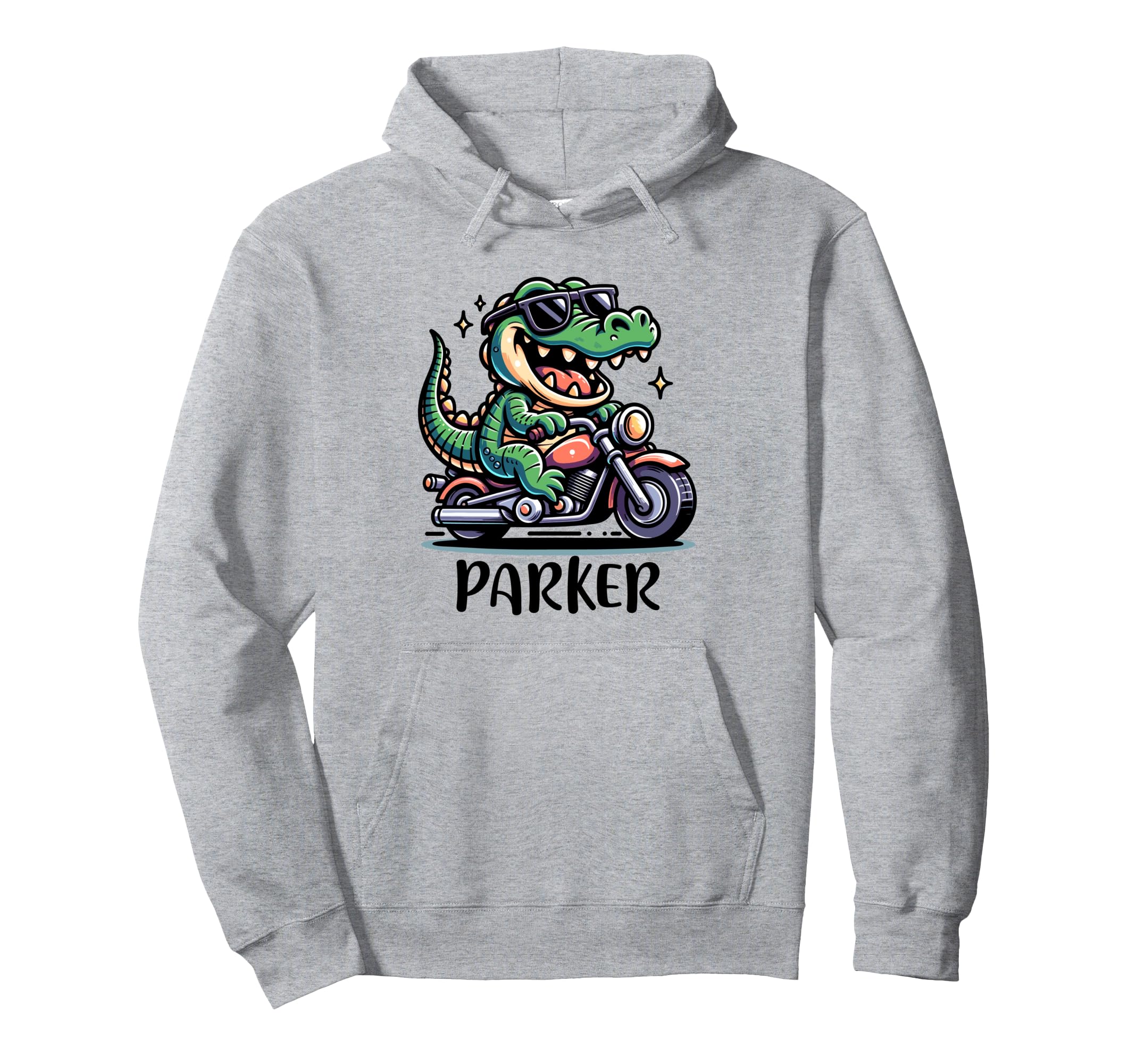 

Parker Boys Name Hoodie with Fun Alligator Motorcycle Design