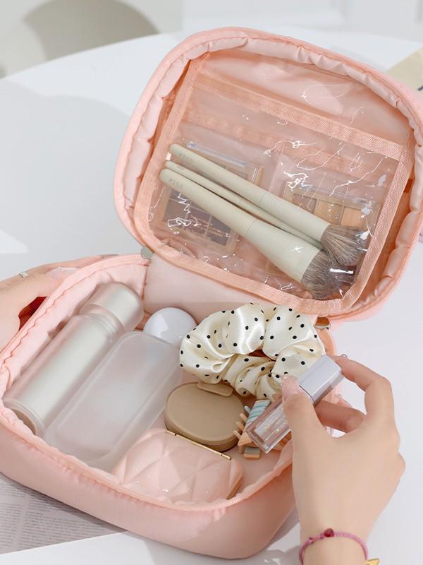 Candy Color Puff Handbag: Women's Large Capacity Makeup Storage Bag