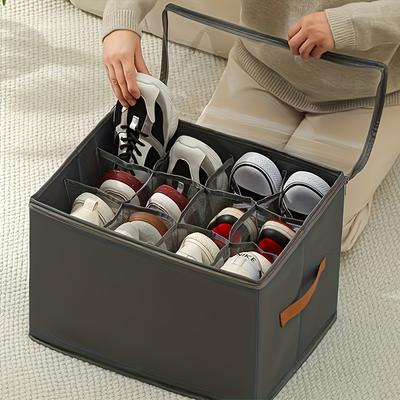 Foldable Under Bed Shoe Storage Organizer Box Heavy Duty Washable Oxford Fabric Dustproof Container with Clear Window Sturdy Handles Zippers
