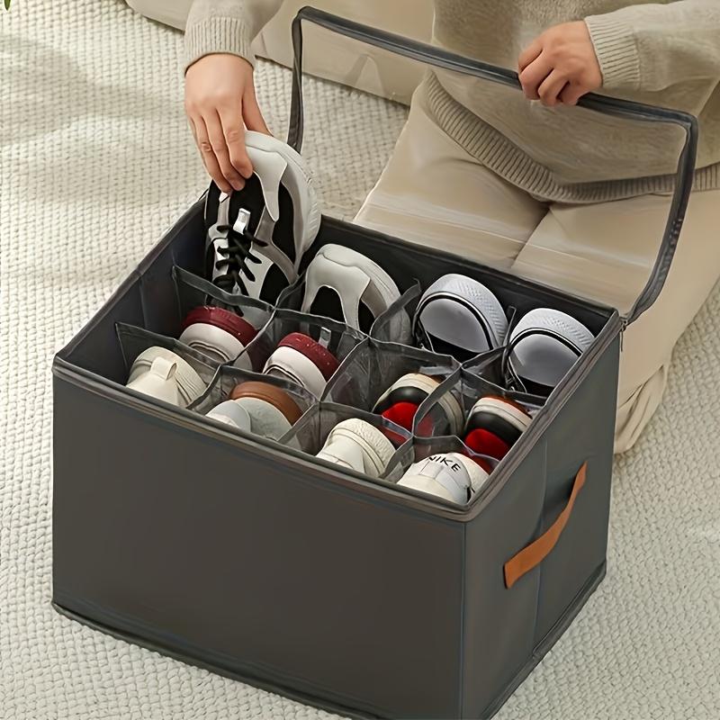 Foldable Under Bed Shoe Storage Organizer Box Heavy Duty Washable Oxford Fabric Dustproof Container with Clear Window Sturdy Handles Zippers