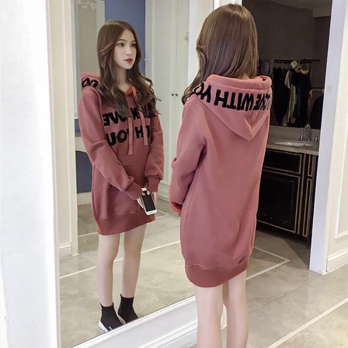 Women's 2026 Winter Fleece-Lined Loose Letter Hoodie