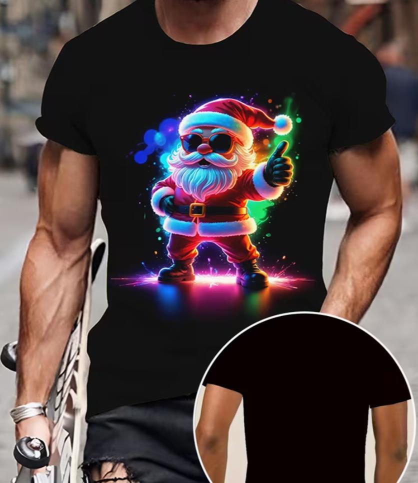 1pc Unisexs Casual Round Neck Tropical Christmas Tshirt Polyester Knit Tee With Geometric Pattern Summer Regular Fit Top