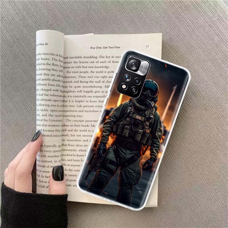 Power Army Soldier Phone Case For Redmi Note 13 12 Pro Plus 14 15 Pro 5G 11 11T 11E 11S 10 Pro 10S 9 9S Cover Cell Clear TPU Cap