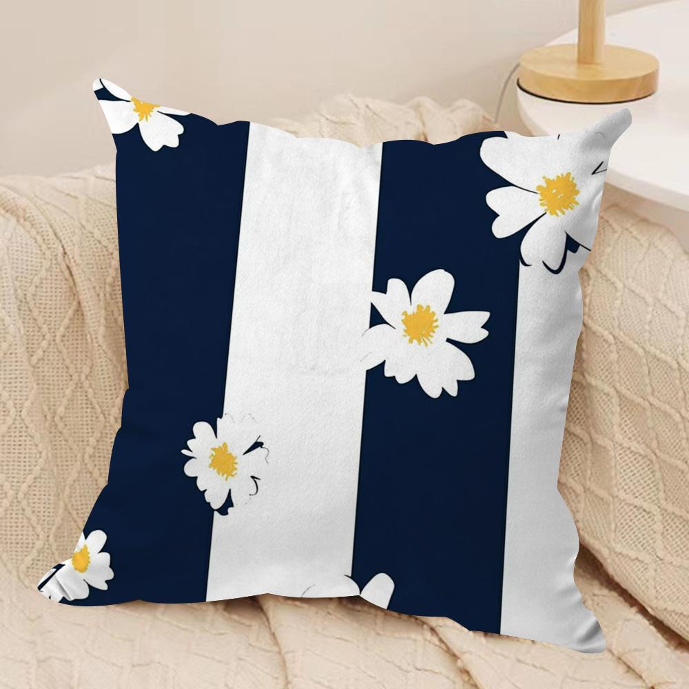 Clear Striped Daisy Cushion Cover Soft Plush Fabric DoubleSided Printed Sofa Cushion Cover for All Seasons Home Decor Gift