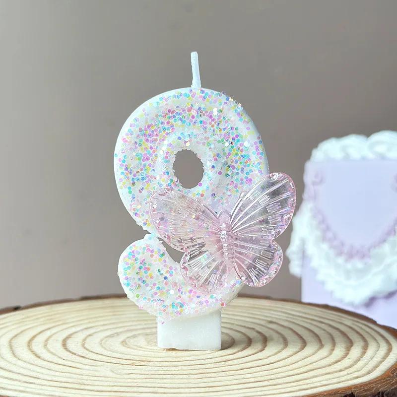 Butterfly Digital Candle Number 0-9 Colours Pink Candle Birthday Candle Cake  Creative Birthday Wedding Party Decor