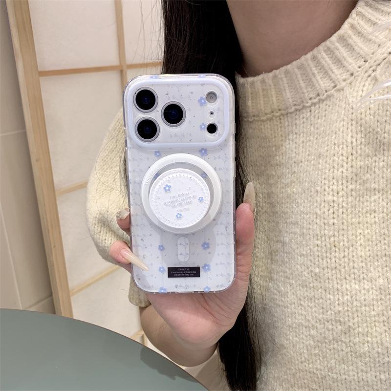 Blue Floral Magnetic Stand Case for iPhone 17, Apple 16 Pro Max/15/14