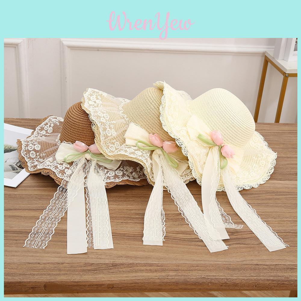 Korean Style Sun Hat With Bow Tie And Flowy Ribbon For Face Sunshade And Casual Wear