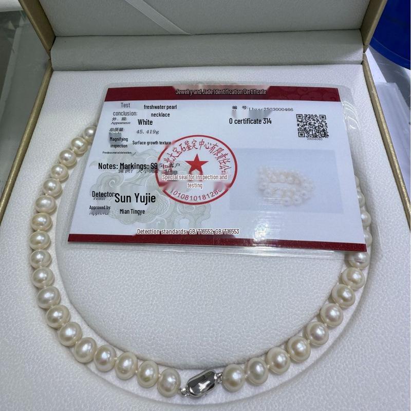 

Genuine Freshwater Pearl Necklace with S925 Silver Clasp (9-10mm, Almost Flawless, High Luster) - Perfect for Mother s Day. 9-10mm Almost Flawless Strong Luster