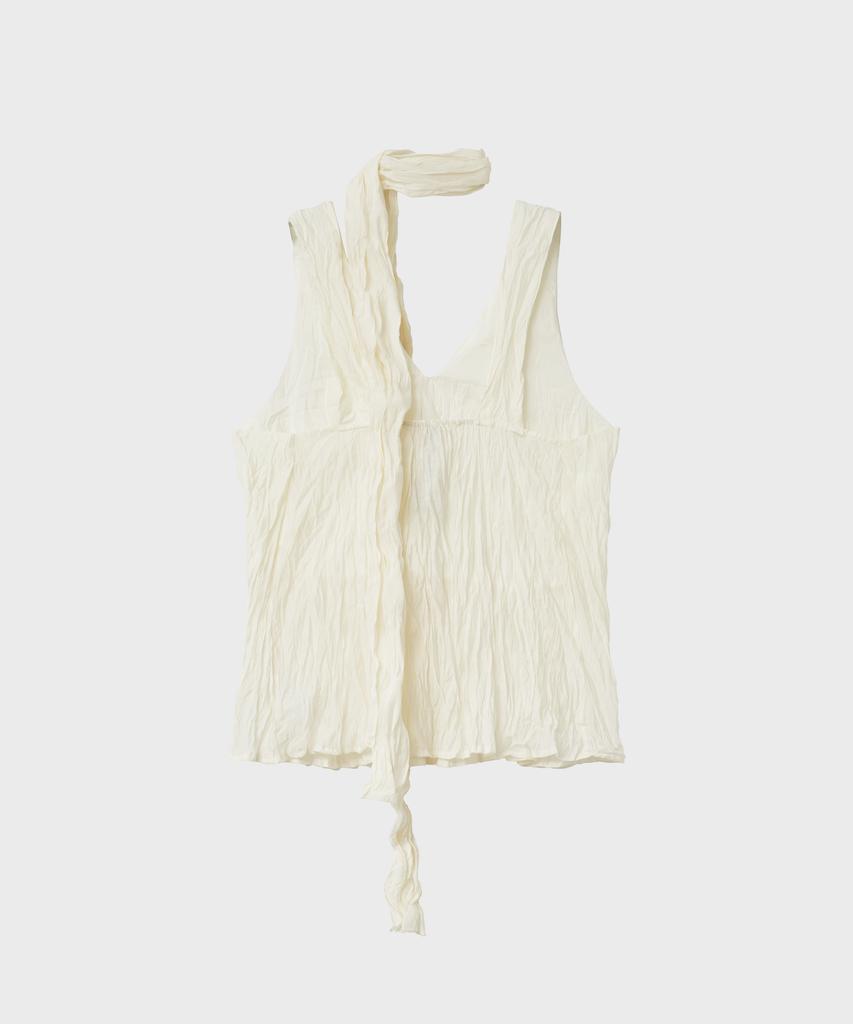 NOIRER FOR WOMAN Wrinkle Texture Scarf Blouse (Buttercream)