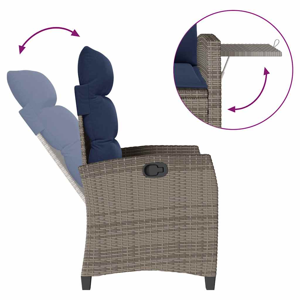 Relax Garden Chair with Side Table Adjustable Grey Poly Rattan