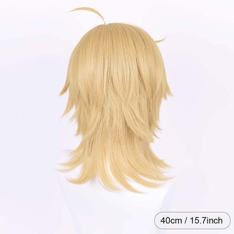 Mullet Head Short Straight Synthetic Wig Blonde Anime Game Cosplay Fluffy Wig Heat Resistant for Daily Party