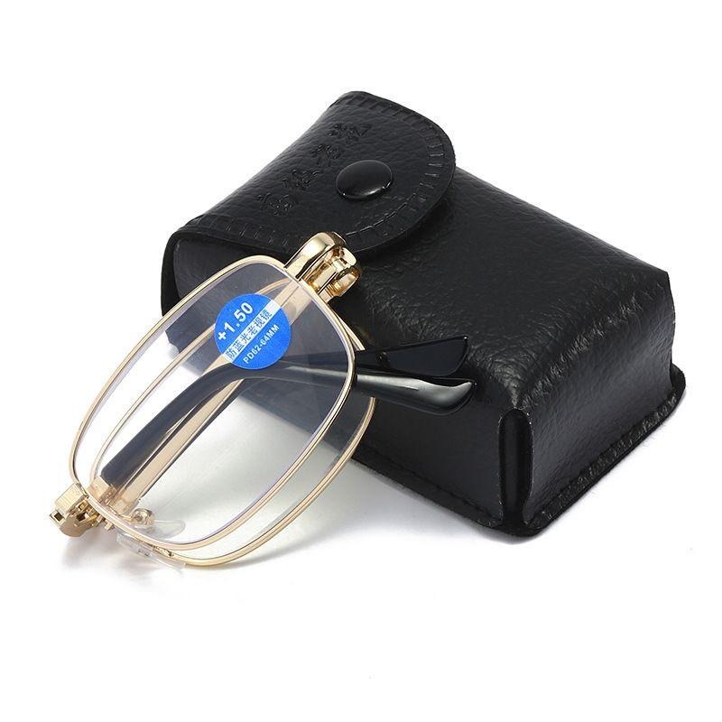 1PCS Fashion Folding Reading Glasses Men Women Metal Frame Presbyopic Magnifying Eyewear with Case Portable