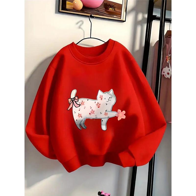 Unisex Crewneck Sweatshirt - Pink Bow Stars Music Notes Cat Machine Washable, Spring And Autumn, Sportswear And Casual Wear, Soft And Comfortable