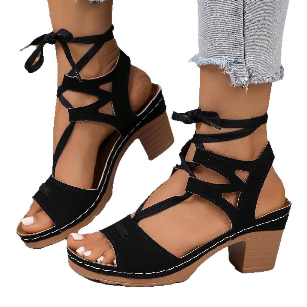 Fashion Ankle Strap Chunky Heel Sandals for Women Summer 2025 White Platform Gladiator Shoes Woman Roman Style High Heel Sandalias Mujer
