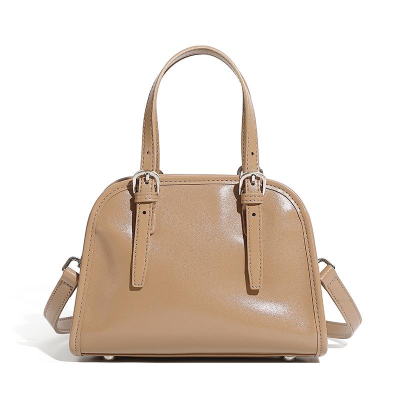 

Handbag Women 2025 New Cowhide Leisurely Bowling Bag Retro Commuting Large Capacity Shoulder 21x9x16 абрикосовий