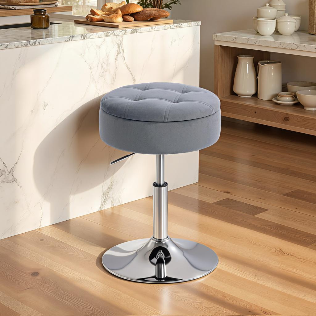 Bar Stool, Bistro Stool with Storage Space, Swivel Bar Chair, Height-adjustable Kitchen Stool with Velvet Cover, 39x39x65 cm, Grey