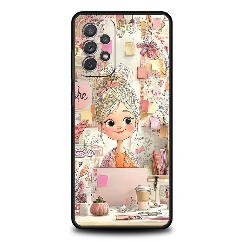 Cartoon-Mädchen-Handyhülle für Samsung Galaxy A55 A35 A15 A14 A13 A25 A54 A51 A71 A72 A73 A32 A52 A41 5G Weiche TPU-Schale Fundas Taschen