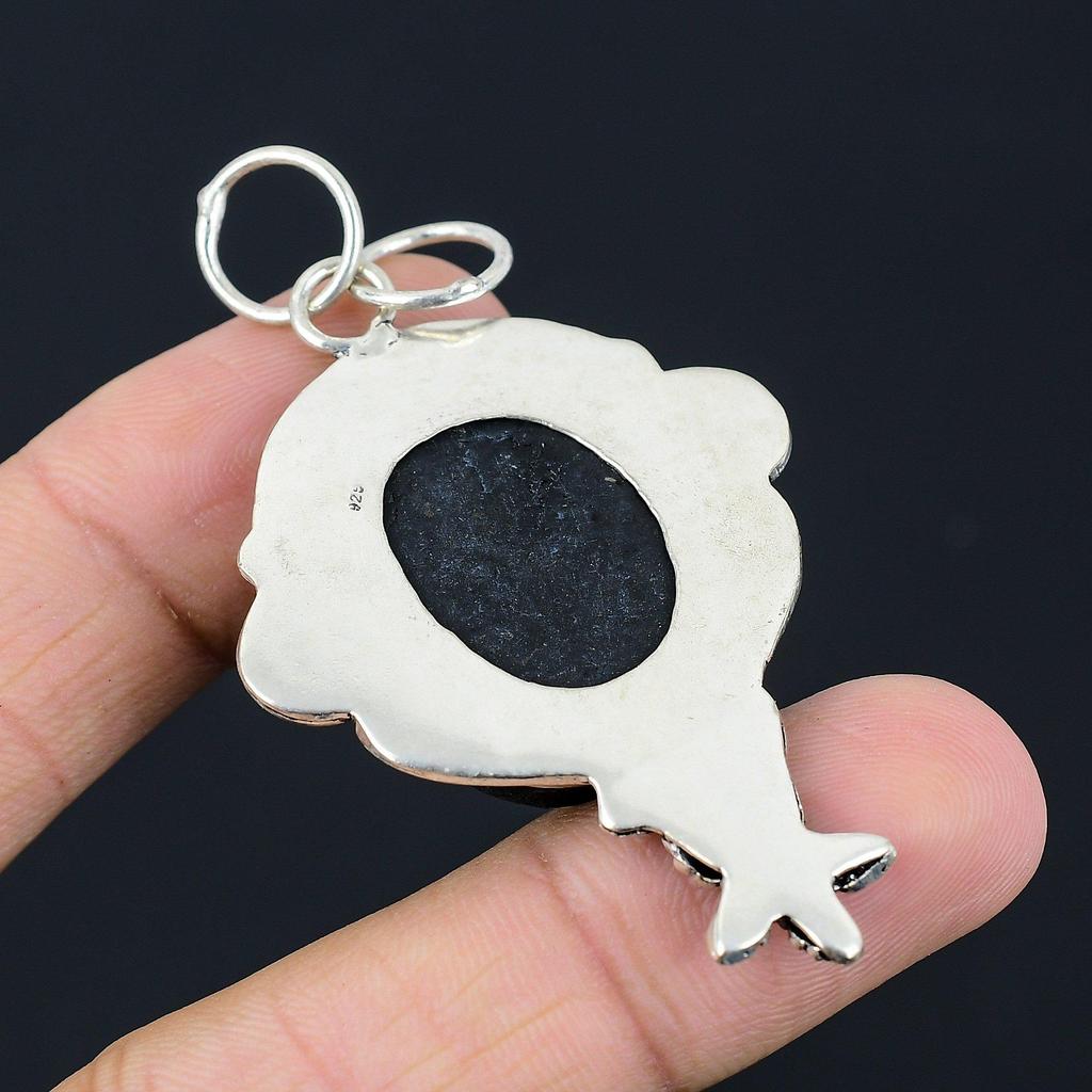 Wedding Gift For Her 925 Silver Natural Black Tourmaline Rough Pendant Flower